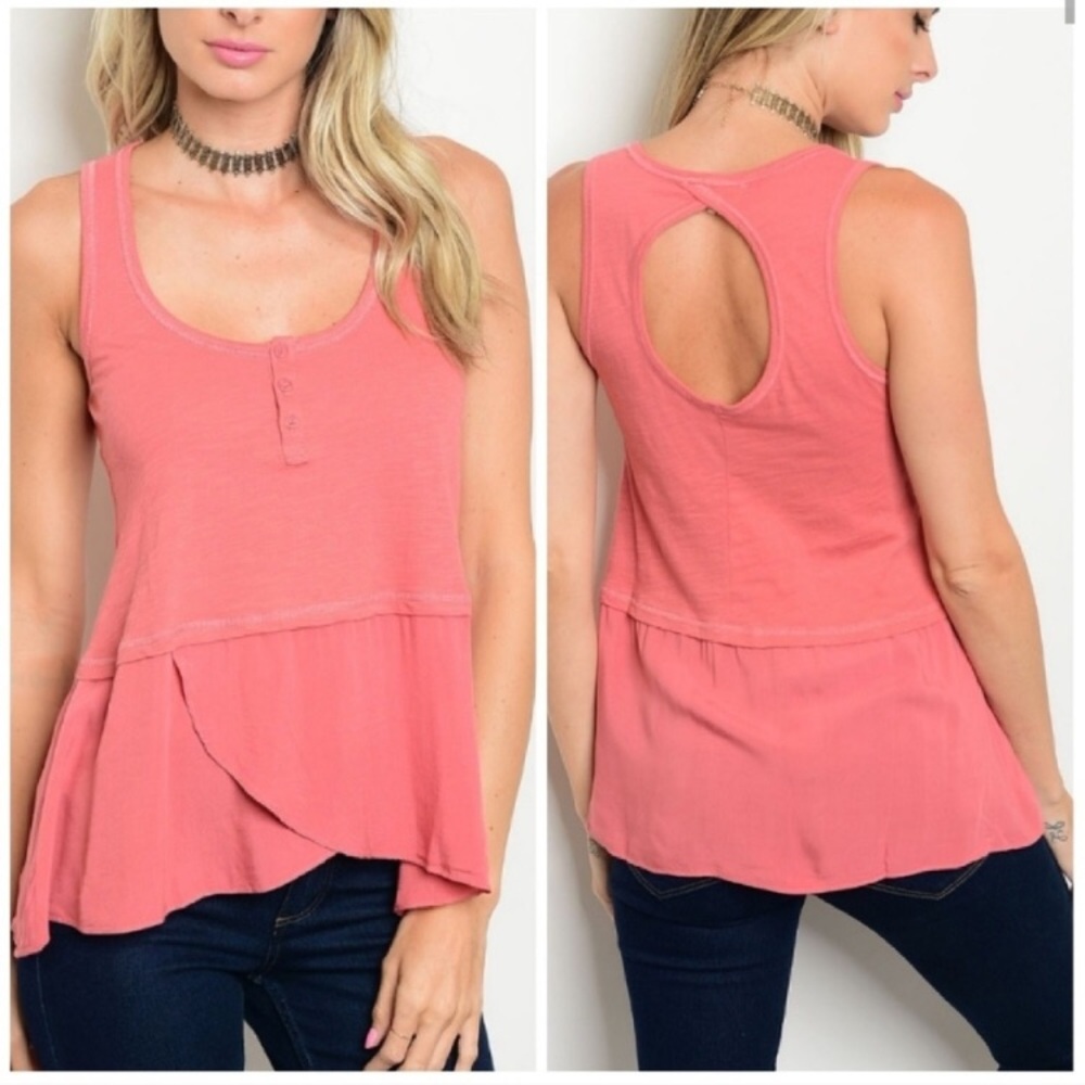 💕Coral Scoop Neck Tank